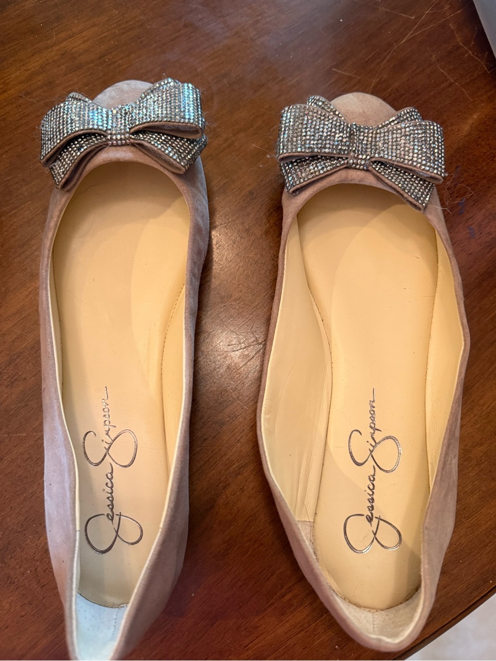 Jessica Simpson Tan Suede Flats with Crystal Bow Accent - Picture 2 of 6